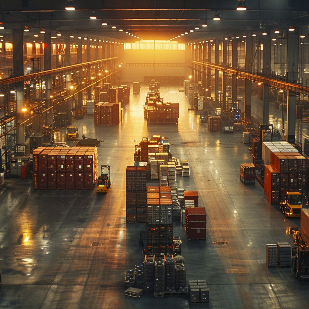 photorealistic scene with warehouse logistics operations